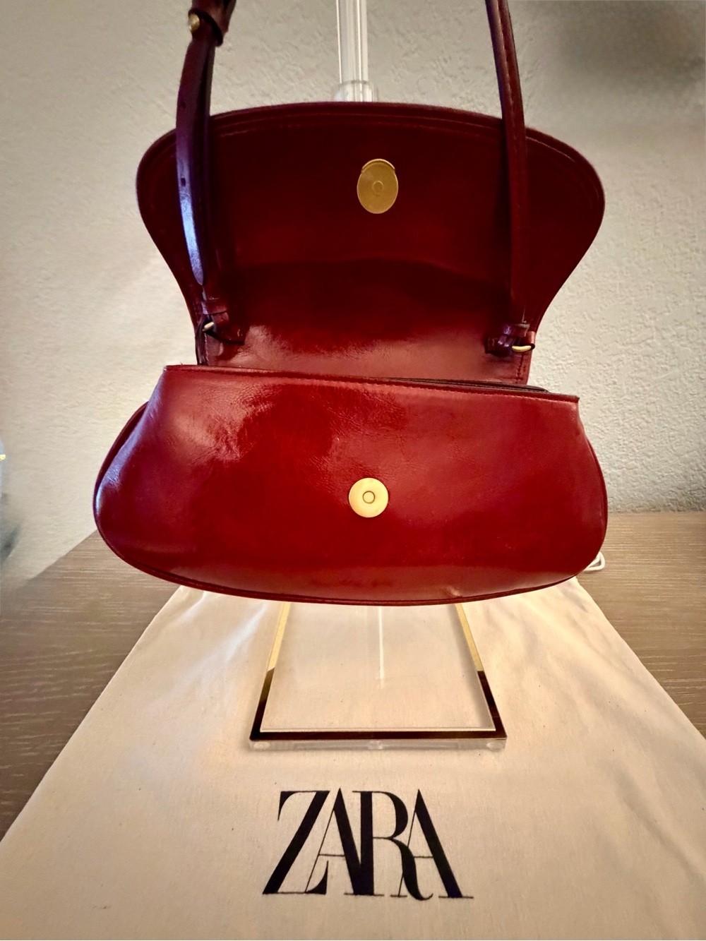 ZARA Patent Leather Shoulder Bag in Dark Cherry NWT - Picture 7 of 10